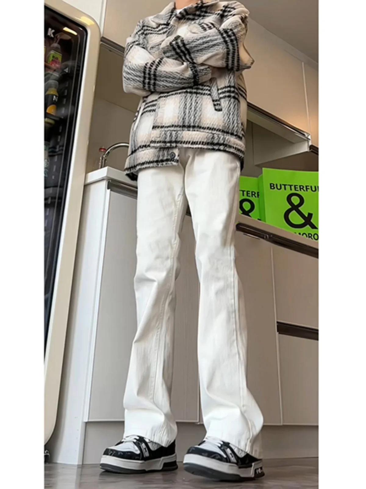 

White Soft Straight Leg Men's Jeans Spring American High Street Cleanfit Trendy Brand Haome Narrow Version Straight Pants