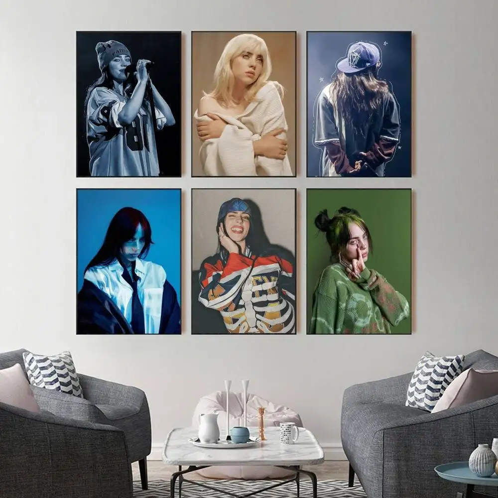 B-Billie B-BLUE Singer Eilish pared adecuada para sala de estar decoración de bar pintura decorativa retro pequeña