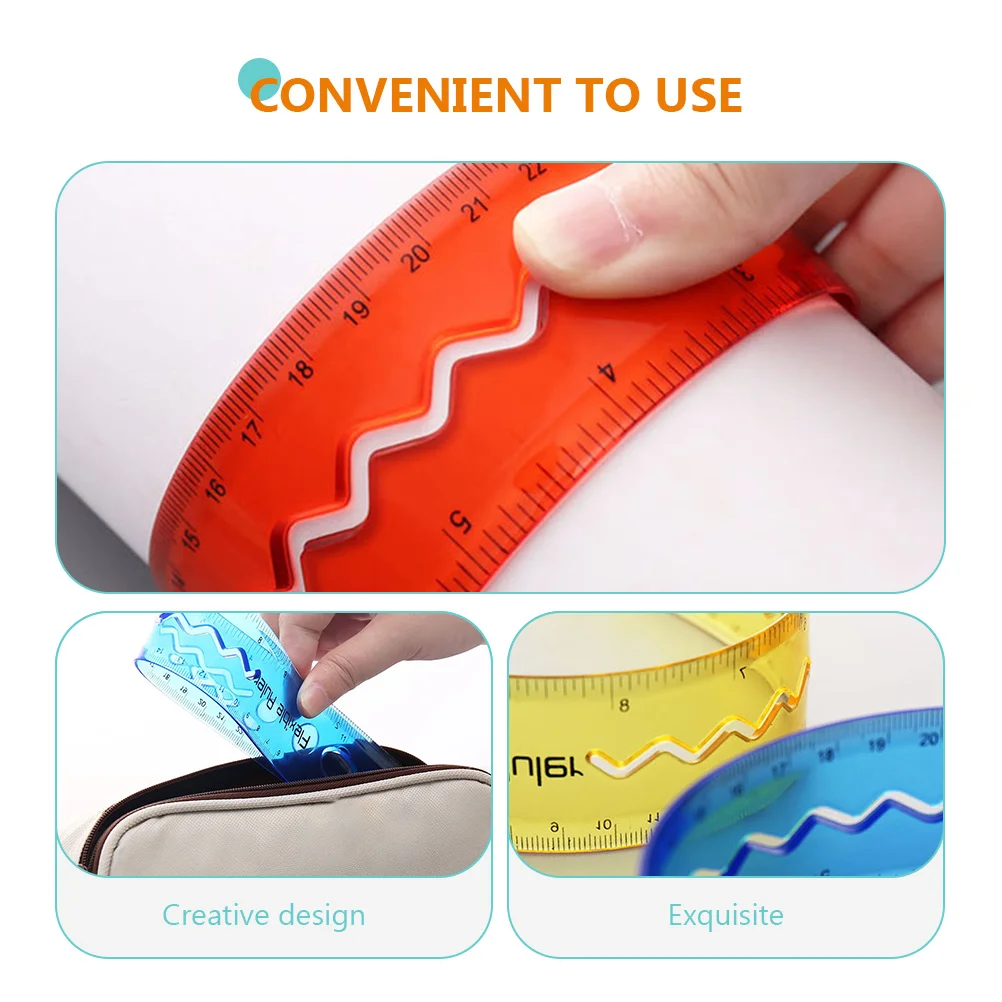 4pcs Flexible Soft Measuring Tool Classroom Kids Portable Bendable Clear Ruler Wear Resistant Long Aid For