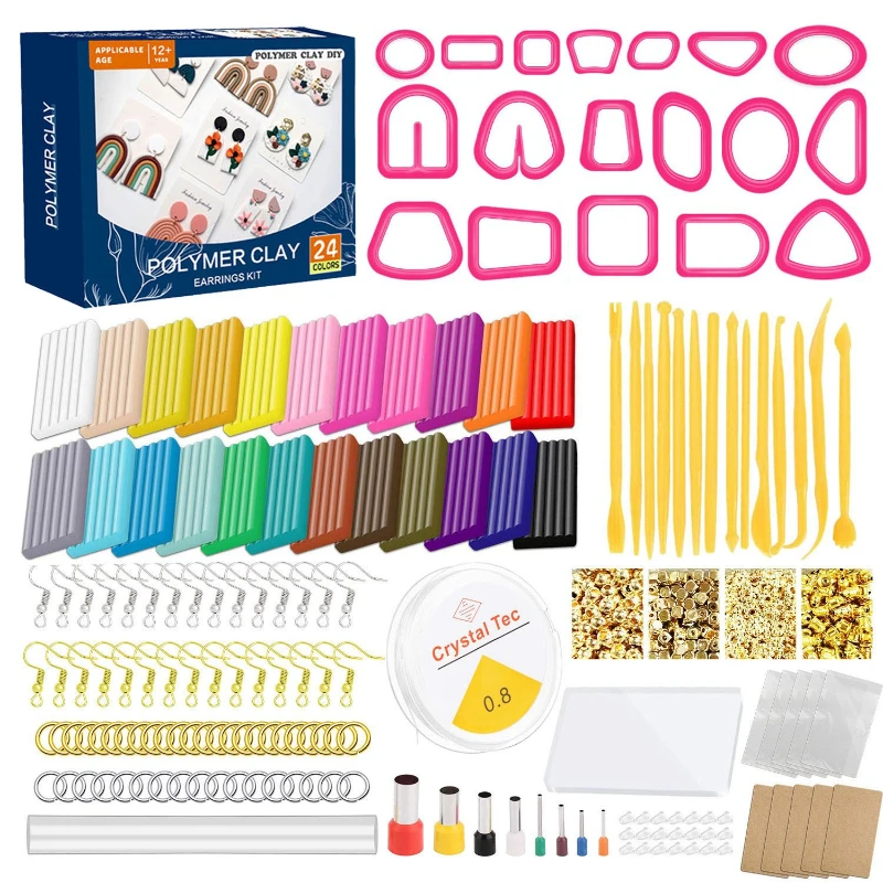 Soft Clay Handmade DIY Earrings Geometric Mold Tool Set Colored Polymer Clay Slices and Tool Kit Earring Accessories