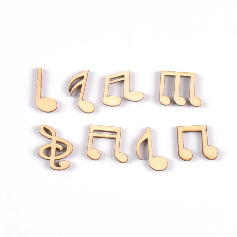 100pcs Mix Cute Music Notes Wooden Decoration Home Decorations Handcrafts Scrapbooking For DIY Accessories 14x15mm m1712