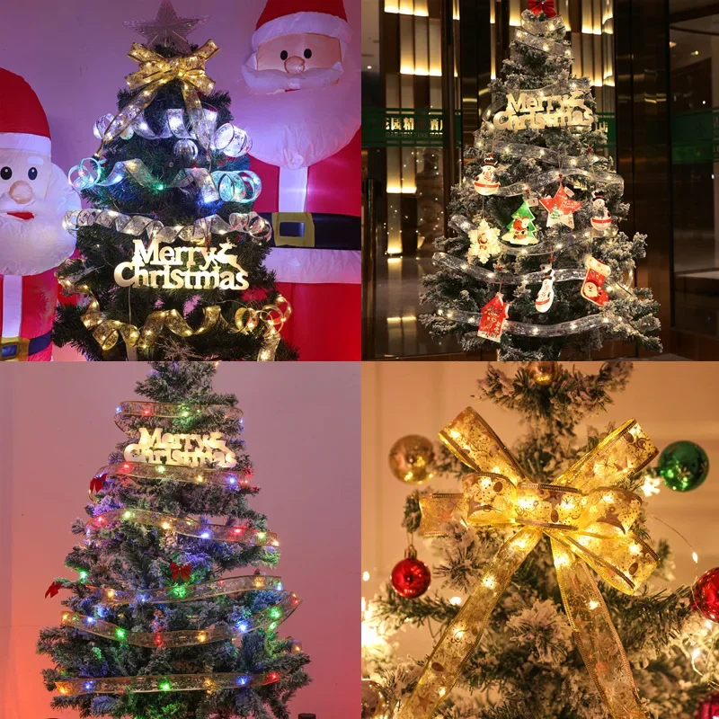 Christmas Decoration LED Ribbon Fairy Light 5CM Width Ribbon Christmas Tree Ornaments for DIY Bows Light String Navidad New Year