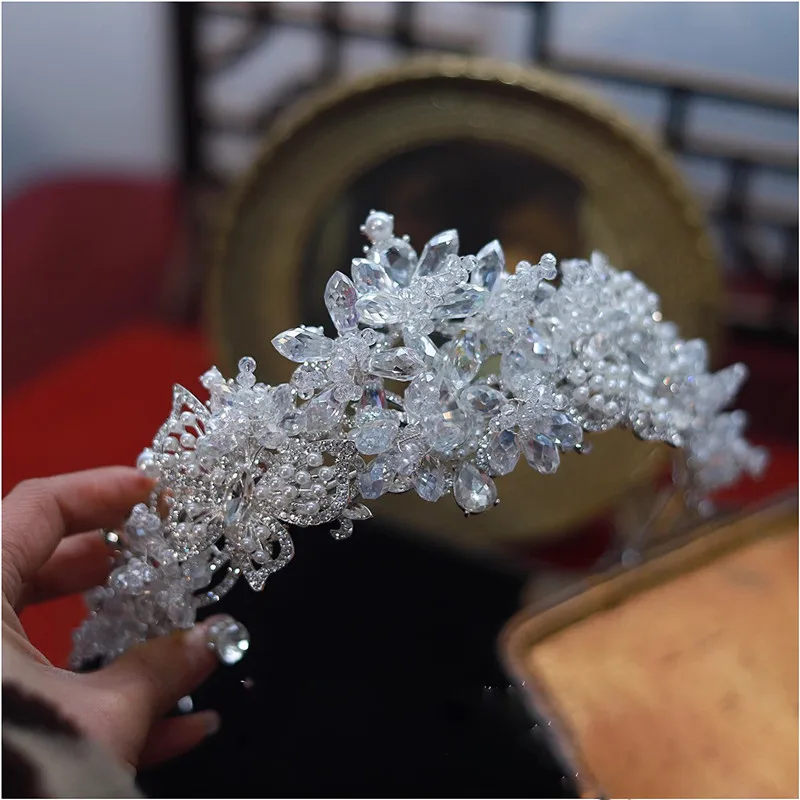 CC Crowns for Wedding Women Accessories Bridal Headbands Engagement Hairwear Imitation Pearl Bow-knot Shape Pageant Diadem AN404