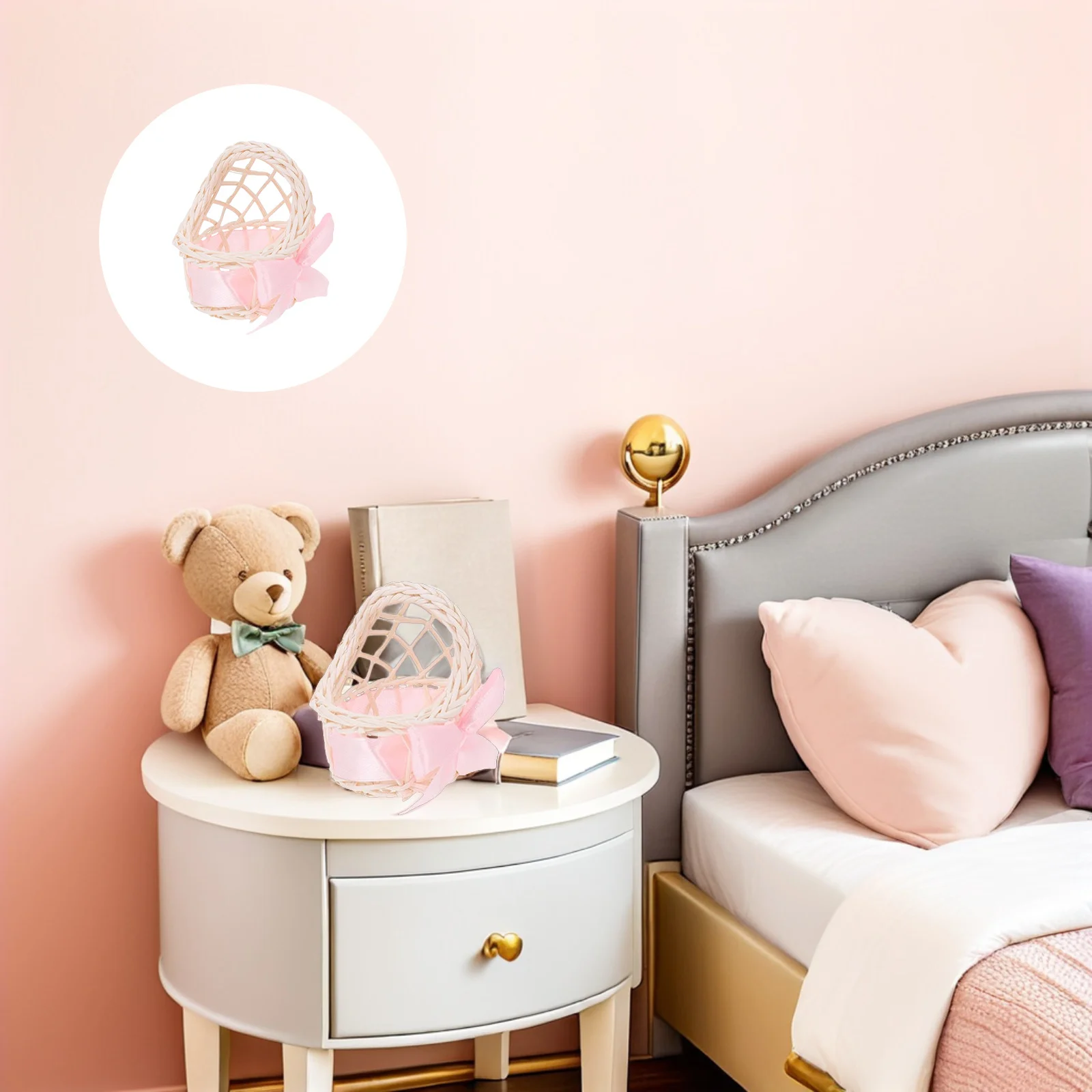 

6pcs Miniature Flower Basket Decor, Mini Ornament, Prop, Woven Basket For Gift, Home Decoration, Scene Props,