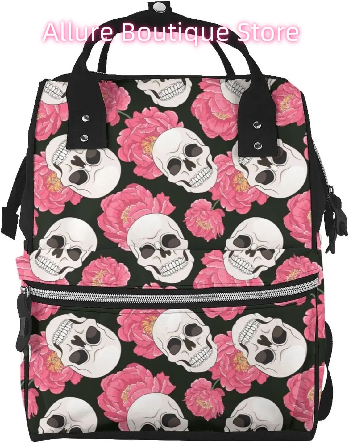 

Sugar Skull Pink Flower Diaper Bag Backpack for Women Large Capacity Nappy Bag Multifunction Waterproof Mummy Backpacks for Mom