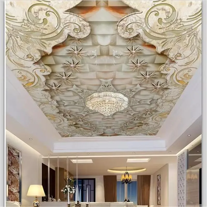 Custom wallpaper 3d mural ceiling exquisite luxury marble ceiling living room bedroom mural papel de pared wallpapers home decor