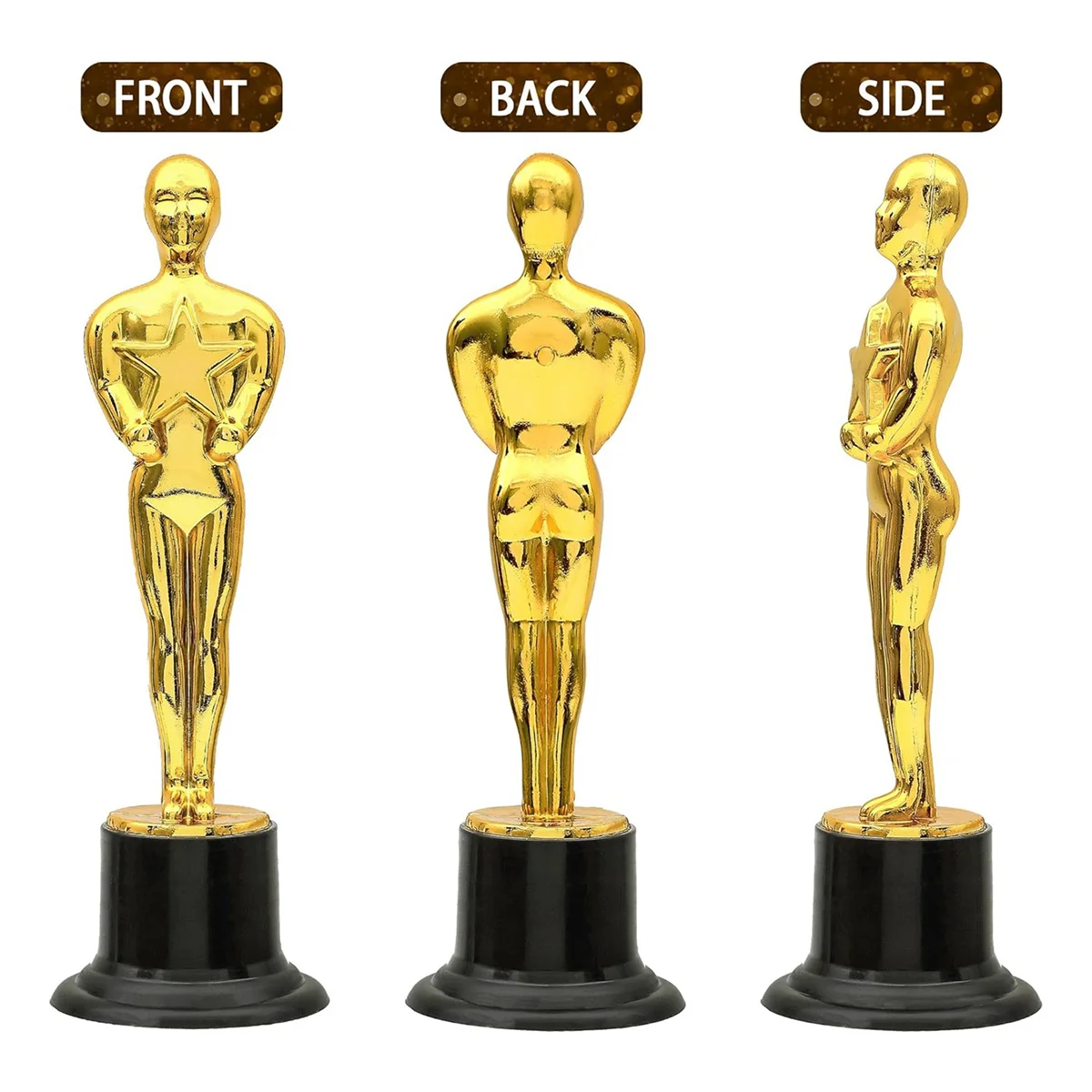 Plástico ouro prêmio troféus para decorações do partido, favores do partido, Movie Night Favor, Escola Award, 12 Pack