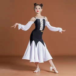 Children Fashion Ballroom Dance Dress Off-Shoulder Waltz Standard Dancing Performance Costume Girls Tango Dance Clothing DL11439