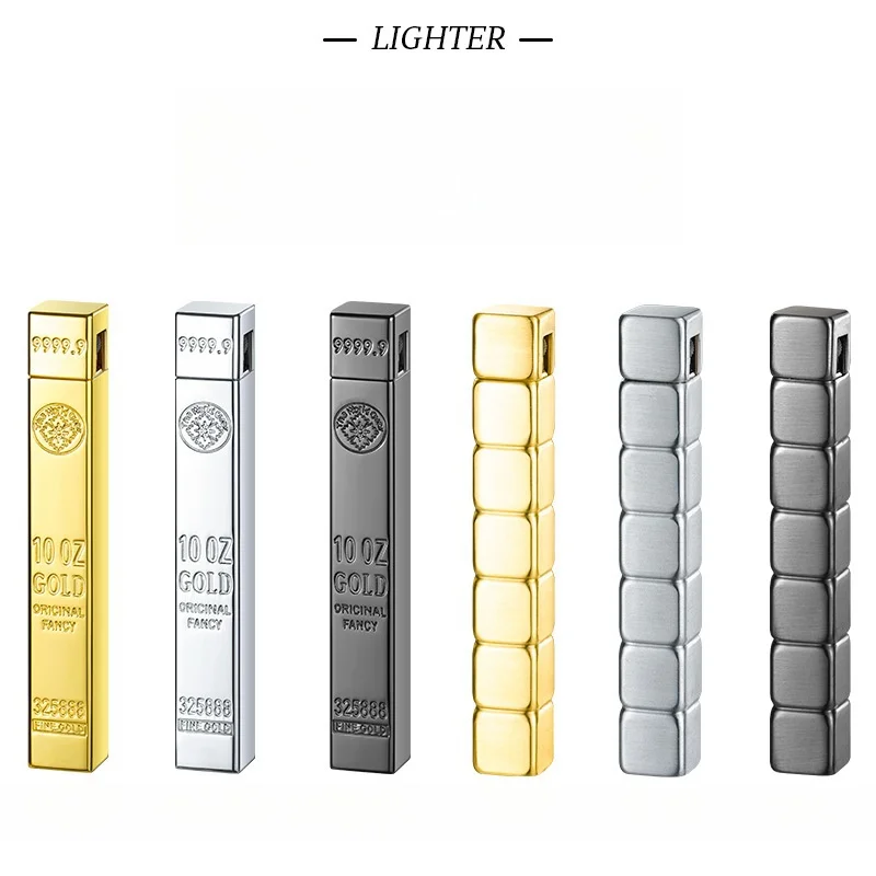 Creative Gold Bar Design Slim Open Flame Butane Gas Lighter Grinding Wheel Ignition Outdoor Portable Mini Lighters Smoking Gifts