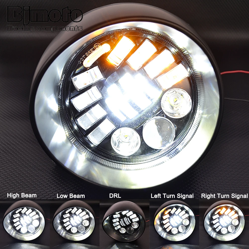 Motorcycle LED Bullet Motorcycle 5.75 inch Headlight For Harley Honda Touring Bobber Chopper Custom Cafe Racer applications