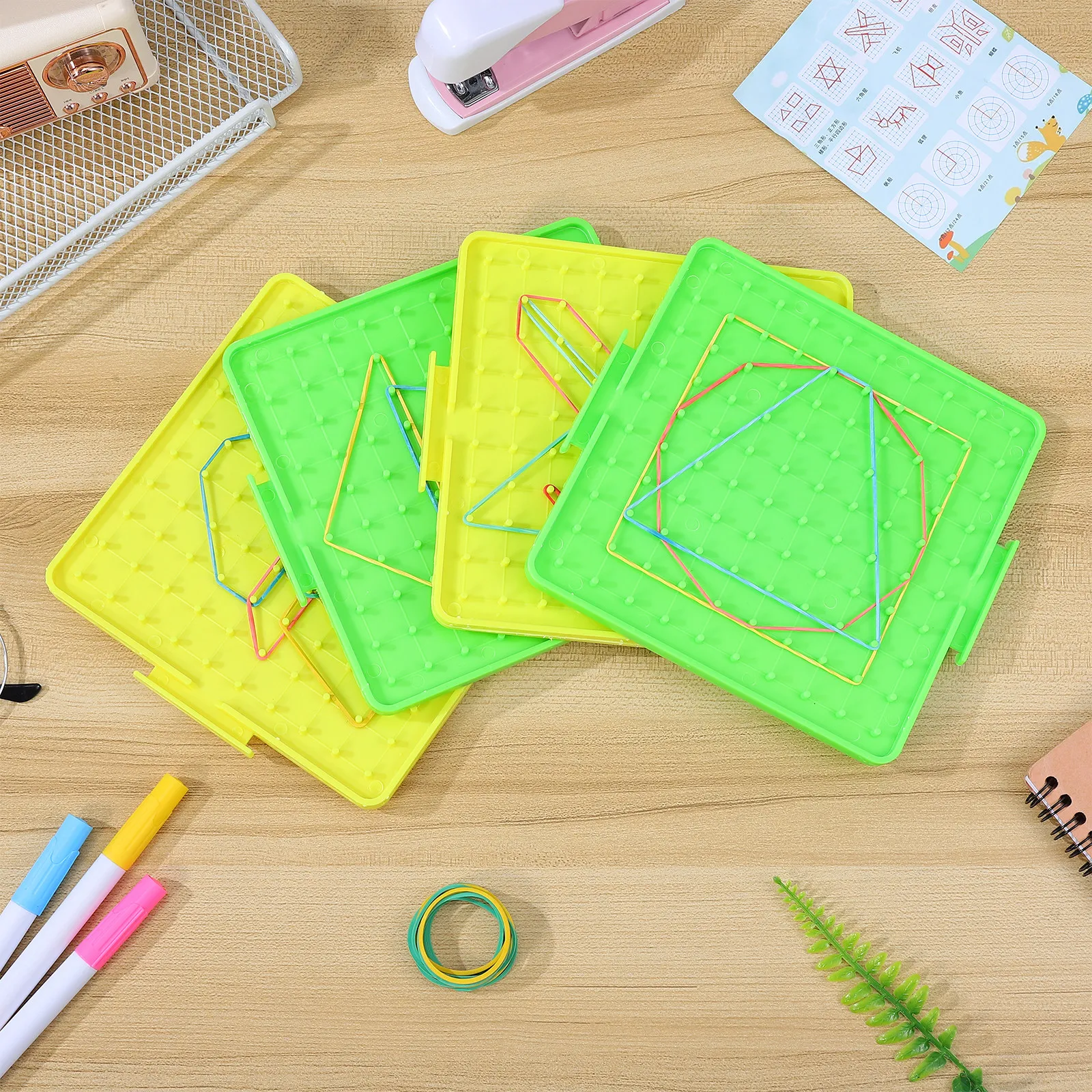4Pcs Creative Plastic Nail Board Geoboard Pegboard for Children Ages 5-12 Math Learning Geometry Spatial Reasoning Educational