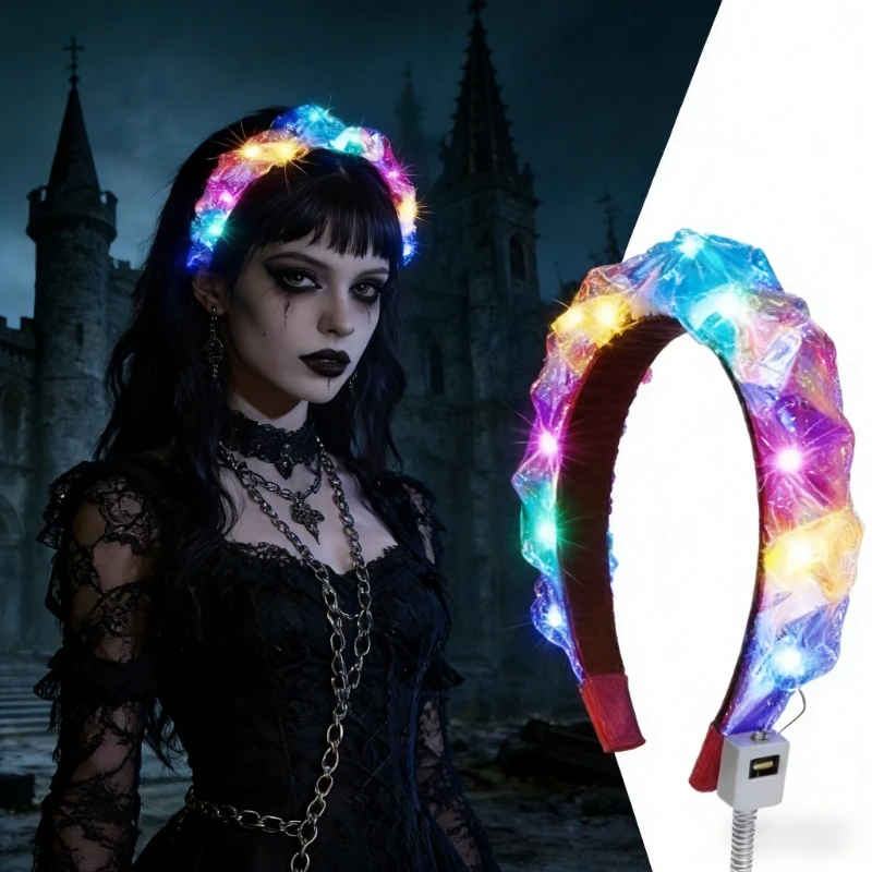 2pcs 3pcs Mardi Gras Royal Light Up Crown - Jeweled Flashing LED Headband, Purple Green Gold Glowing Headdress for Parade & Ball