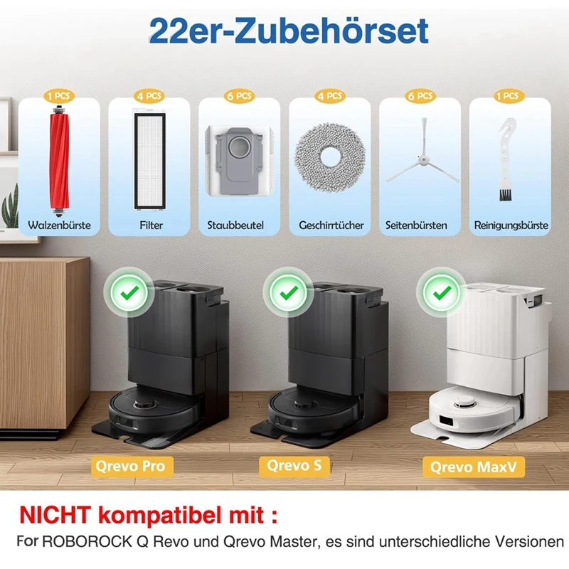 A86I-For Roborock Qrevo S/Qrevo Pro/Qrevo Max V فرشاة جانبية رئيسية فلتر Hepa ممسحة قماش أكياس الغبار استبدال أجزاء