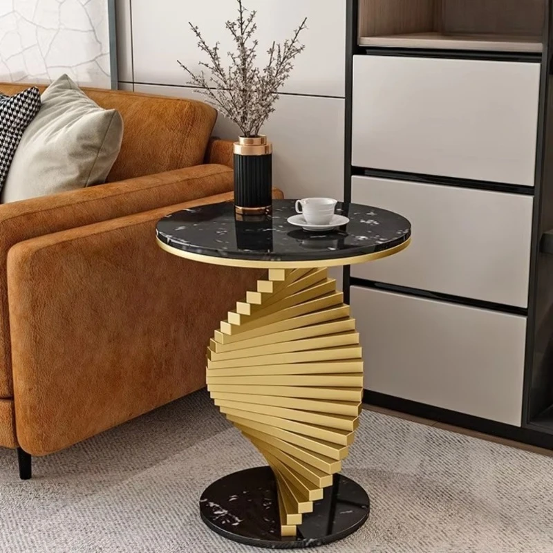 Light luxury marble side table, living room corner table, balcony or bedside small round table