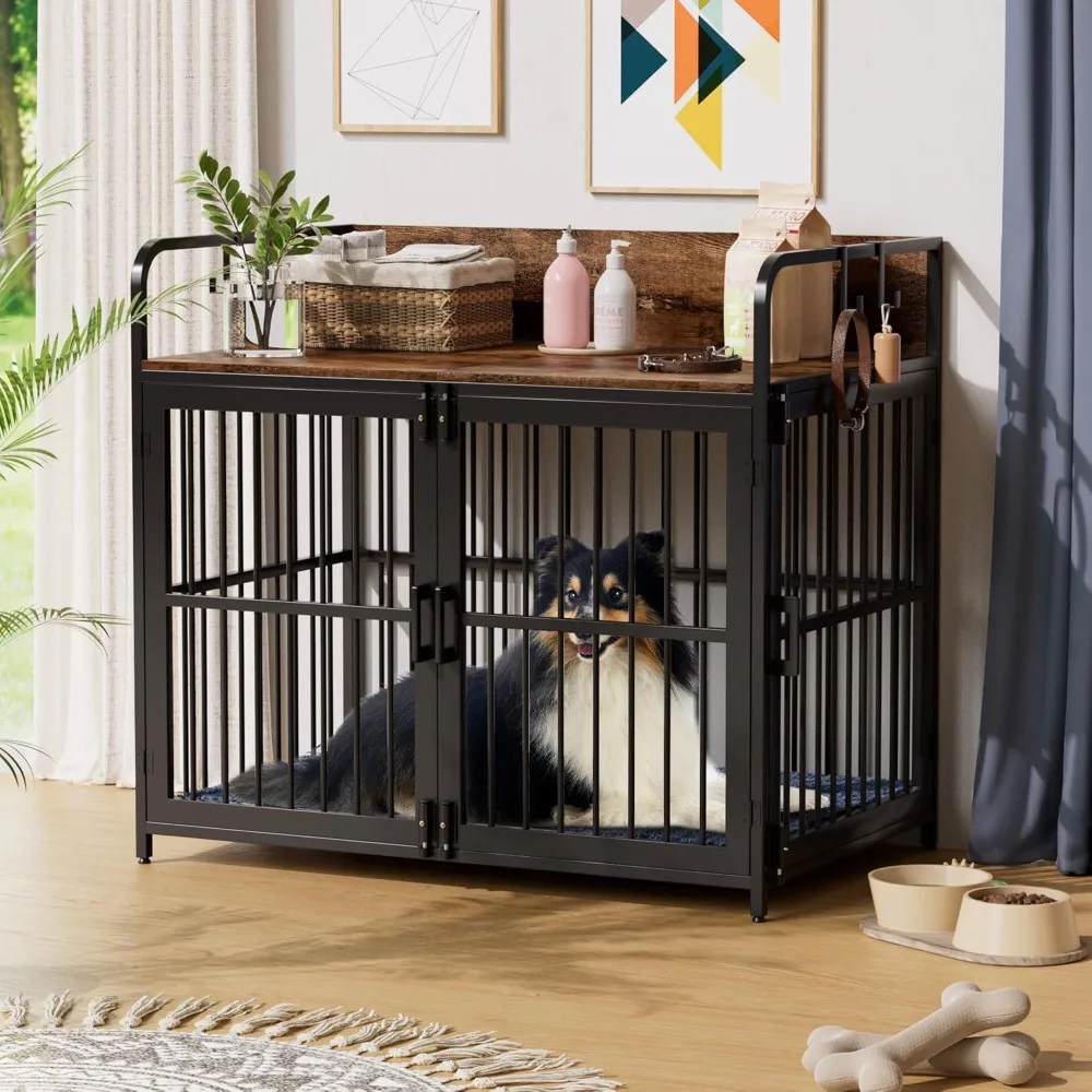 

Large Dog Crate Furniture for Dogs, Wooden Decorative Indoor XL Dog Kennel with Double Doors for Large/Medium Breed, Pet House H