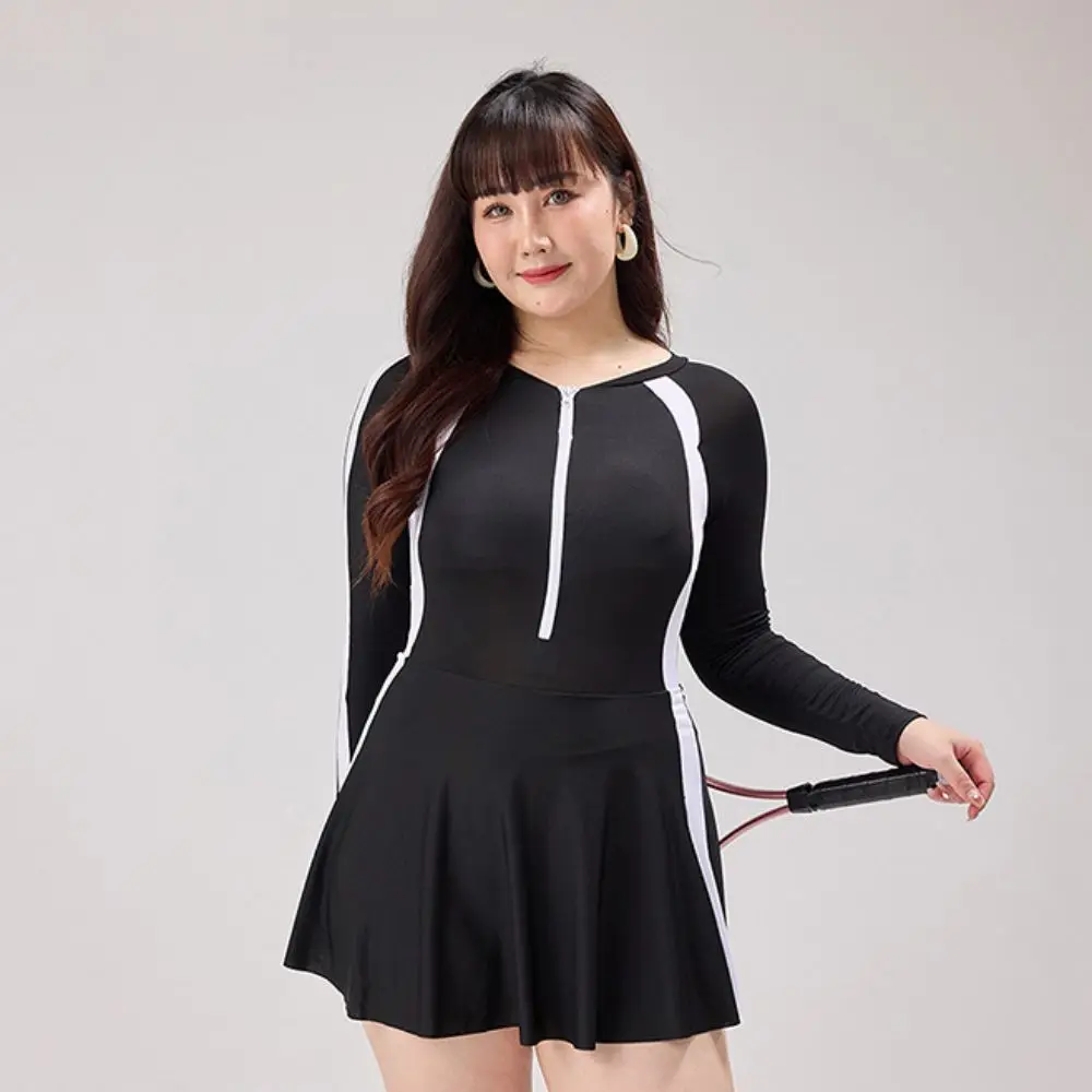 ملابس سباحة نسائية مرنة بأكمام طويلة مع سراويل أمان، أسلوب بسيط يغطي البطن، ألوان متباينة، مضادة للتعرض #5