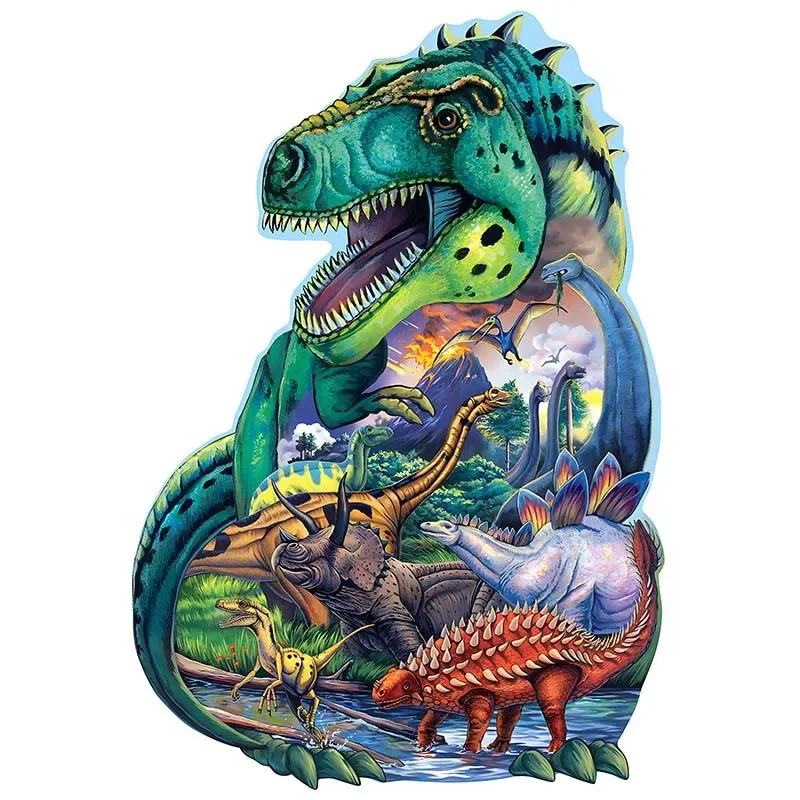 Unique Shape Wooden Puzzle Dinosaurs or Volcanoes Puzzle Toys Family Games Decoration Education Stress Reduction Gift for Kids