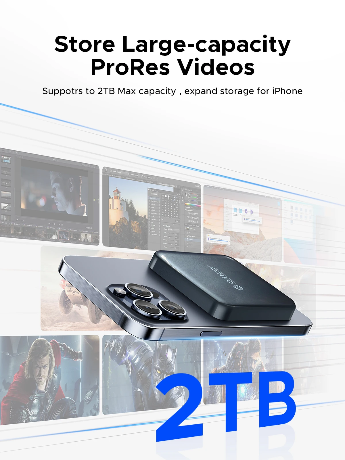 Imagem -04 - Orico Ssd Portátil Magnético tb Externo Usb3.2 20 Gbps Suporta Gravação de Vídeo 4k Prores para Iphone 15 Disco Rígido Externo Ssd