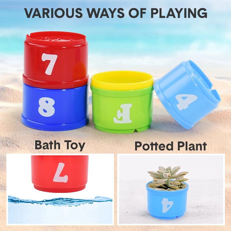 9pcs/set Kids Stack Cups Toys Early Educational Figures Letters Foldind Stack Cup Tower Baby Intelligence Training Toy Gifts