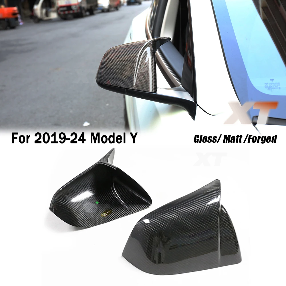 

Forged Matt For Tesla 2016-24 Model Y Dry Carbon Fiber Ox Horn Mirror Cover Sharp Side Rearview Caps M look Sticker