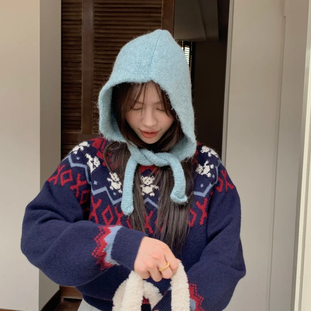 2026 NEW Winter Hats for Women Girls Warm Hooded Scarf Beanie for Female Youth Balaclava Kniting Skull Cap Ear Flap