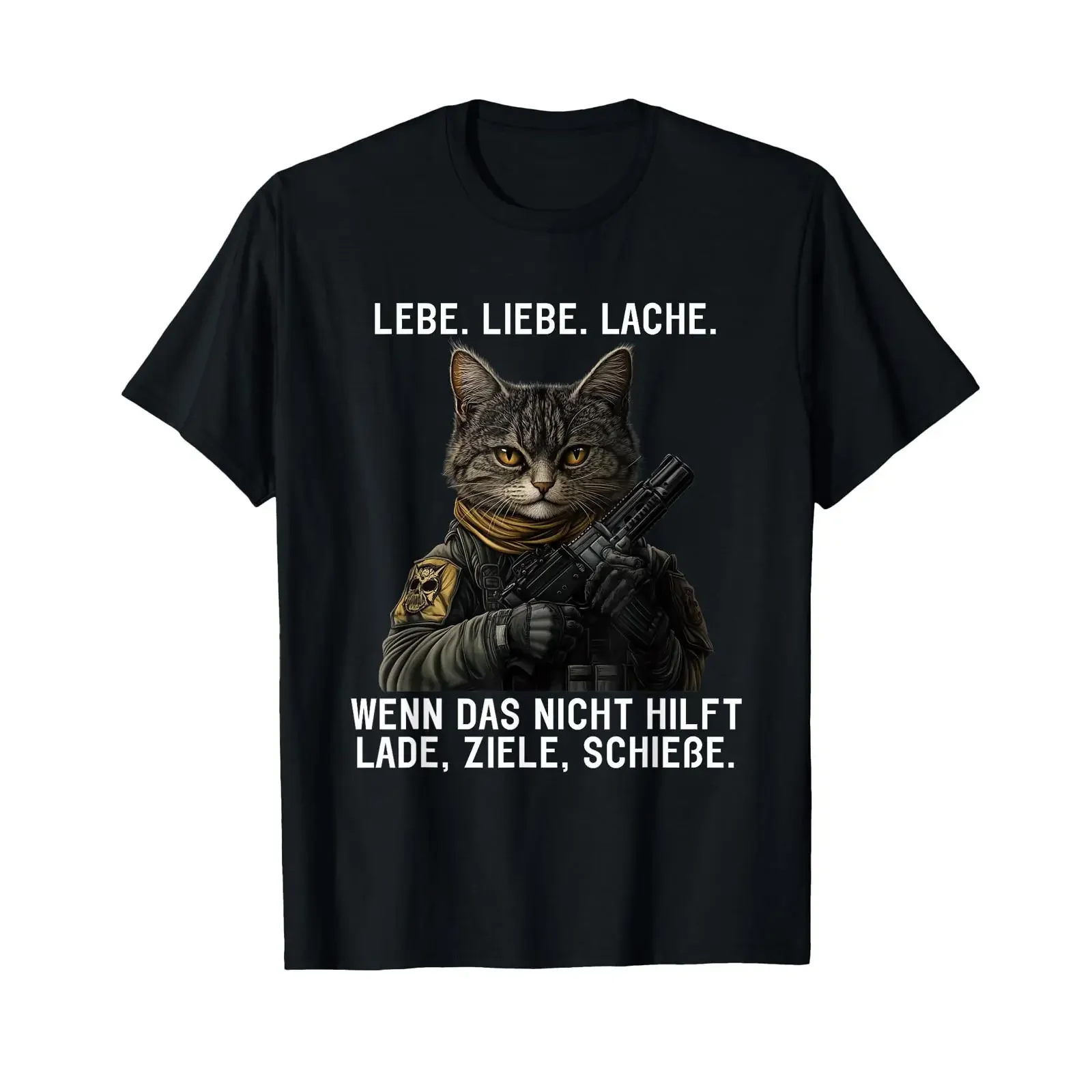 Live Love Laugh Load Goals Shoot Funny Sarcasm Cat T Shirt vintage Washed Top For Everyday Wear designer clothes Casual