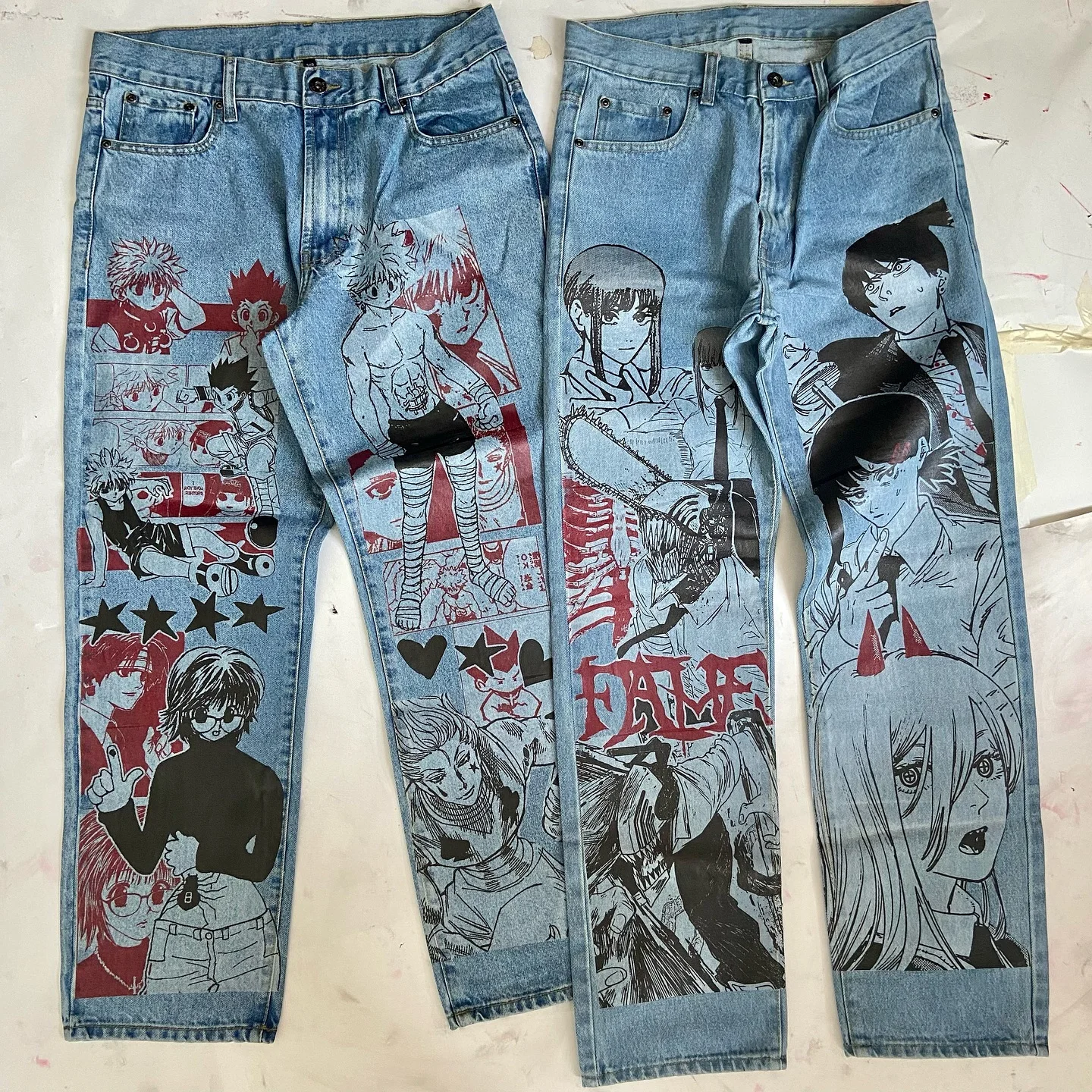 Y2k Jeans for Men Harajuku Japanese Popular Anime Print Baggy Jean Wide Leg Trouser New Style Streetwear Women High Waist Pants