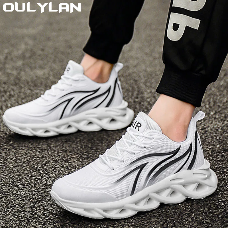 Oulylan Sport Blade Cushioning Jogging Trainers Lightweight Shoes Fashion Running Shoes Men Flame Printed Sneakers Knit Athletic