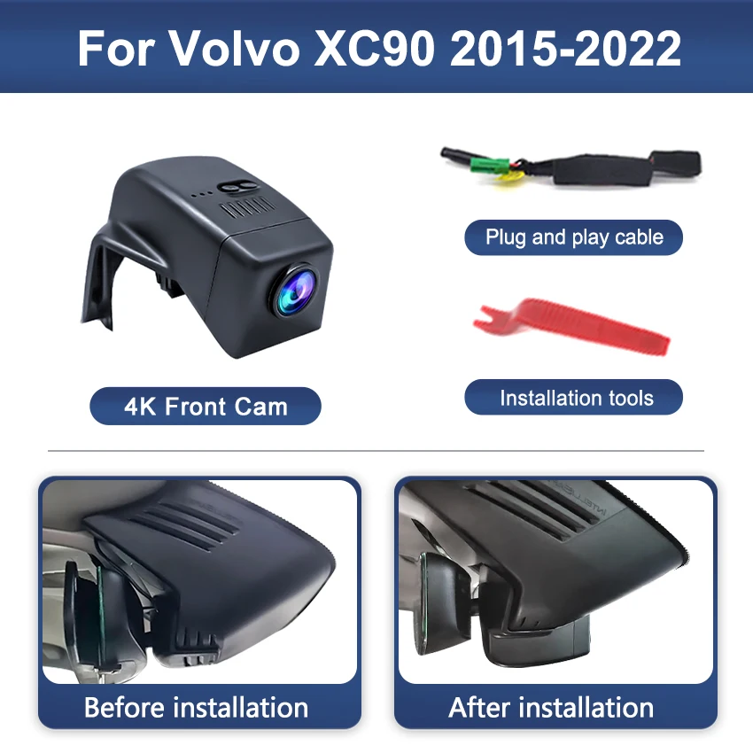 For Volvo XC90 2015 2016 2017 2018 2019 2020 2021 2022 Plug and Play Hidden Car DVR Dash Cam Driving Recorder Cameras,4K DashCam image 3