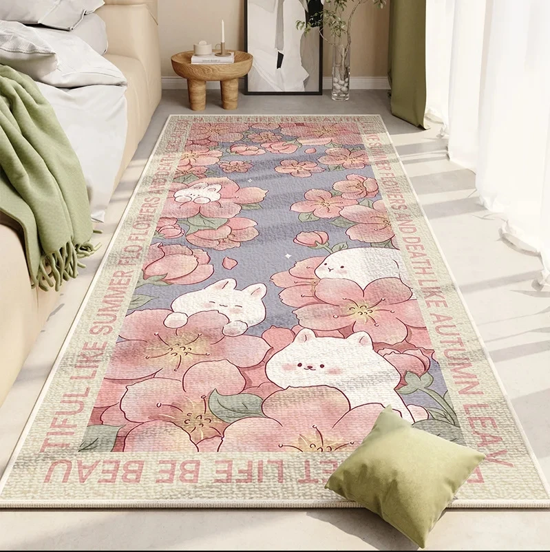 VIKAMA Blanket Ins Style Simple Small Fresh Flower Carpet Personalized Creative Crystal Velvet Bedroom Non-slip Footpad