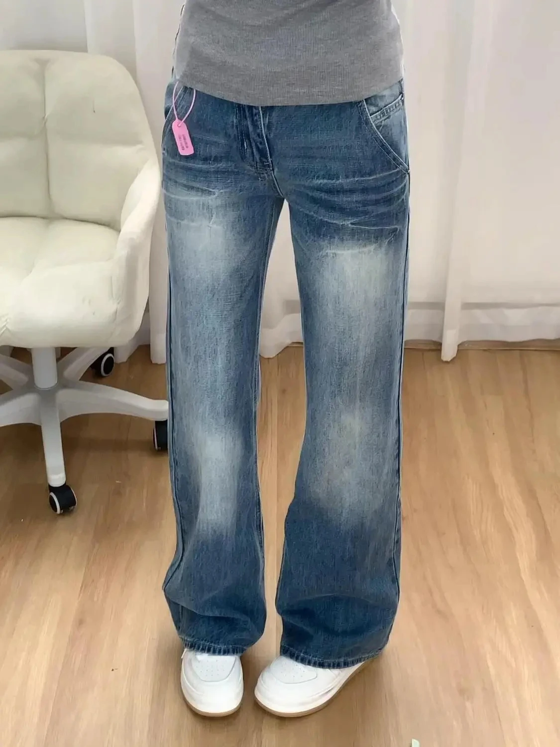 Y2k pantalones vaqueros holgados para mujer, Vaqueros Retro agrietados lavados, Otoño Invierno 2021, pantalones anchos sueltos de pierna recta para mujeres pequeñas