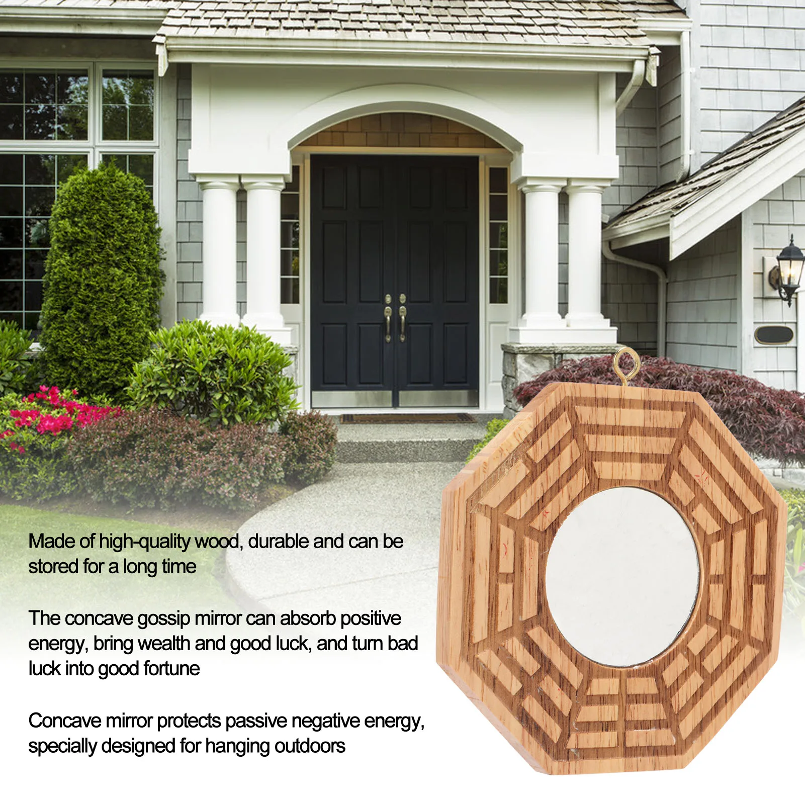 

C5 Essentially Carved Peach Wood Gossip Mirror Concave Mirror Outdoor Door Pendant Living Room Bring Wealth Good Luck Decoration