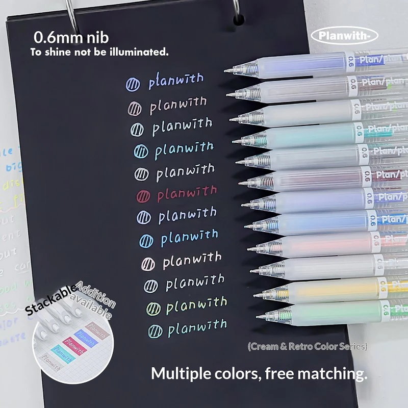 Planwith Ergonomic Acrylic Gel Pens Set Premium Long-Lasting Even Ink Flow Quality Stationery Set for Planners and Diary Writing