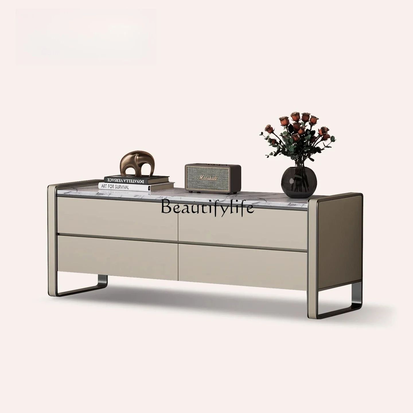 

1Italian Minimalist TV Cabinet Modern Simple Light Luxury High-End Solid Wood Storage Cabinet Wall-Mounted