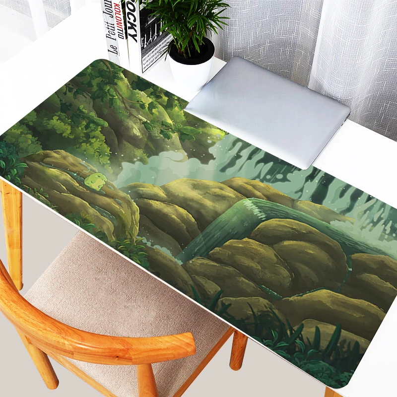 Tapis de souris Kawaii Frogs pour ordinateur portable, clavier de jeu esthétique Anime Lea média, plante verte, fleur, doux, sous PC, arc-en-ciel mignon, polymères de bureau