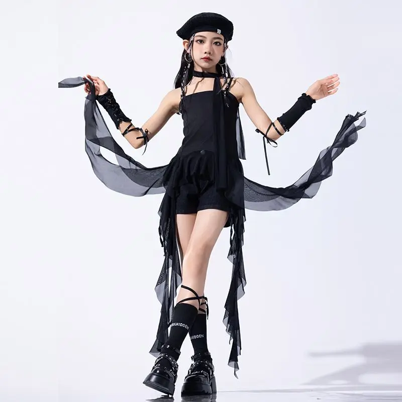 Girls Group Jazz Dance Set Summer Sweet Cool Dopamine Children Model T-Stage Fashion Show Outfits for Kids Performances Costumes