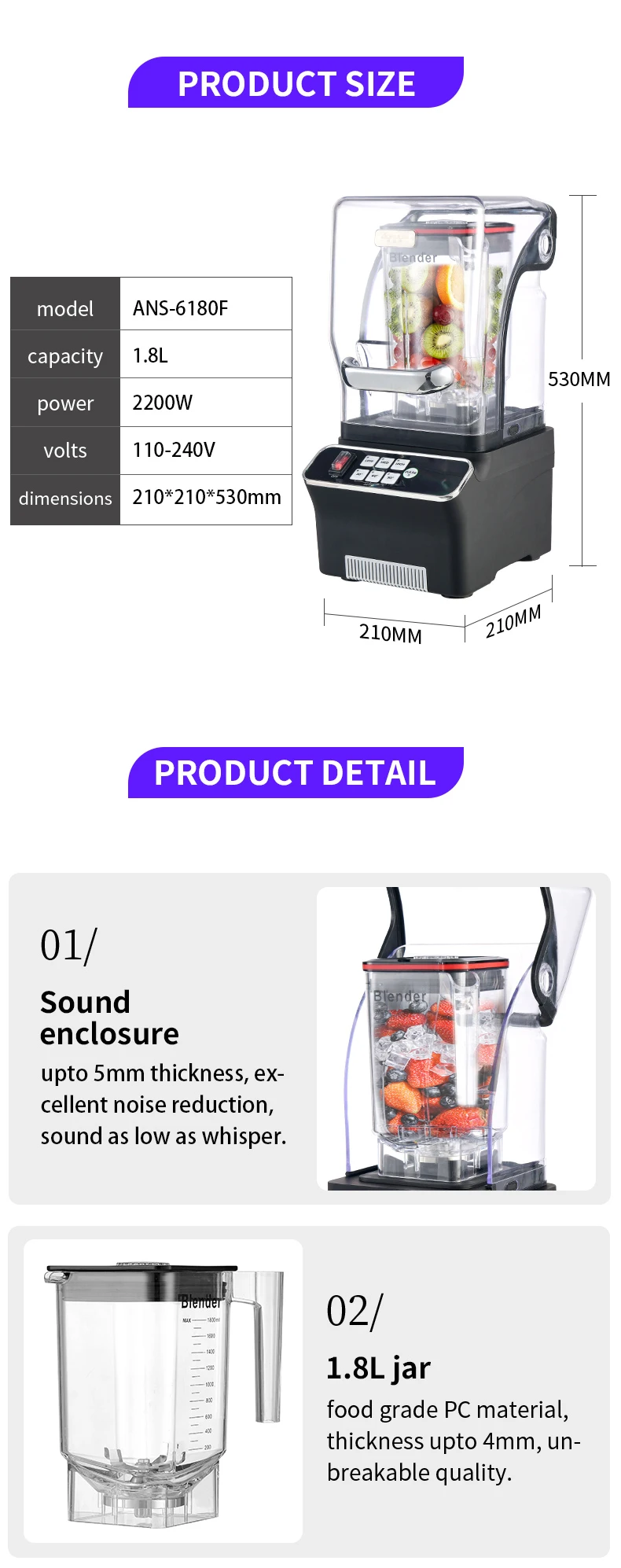 High Speed Commercial Blender All-in-1 Heavy Duty Electric Mixer for Home & Commercial Use Manual Automatic Integration
