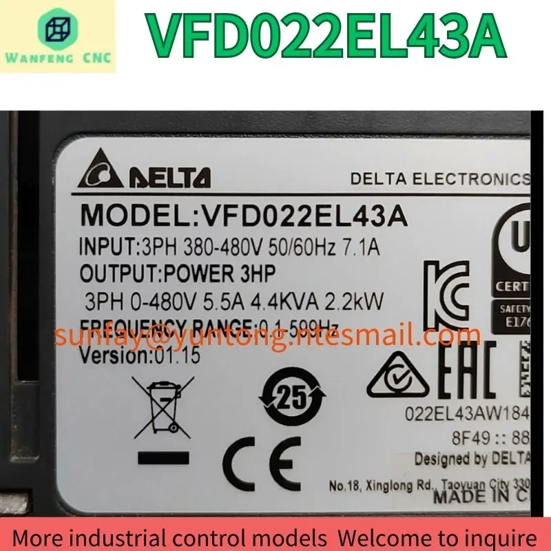 second-hand Inverter 2.2kw three-phase input VFD022EL43A test OK Fast Shipping