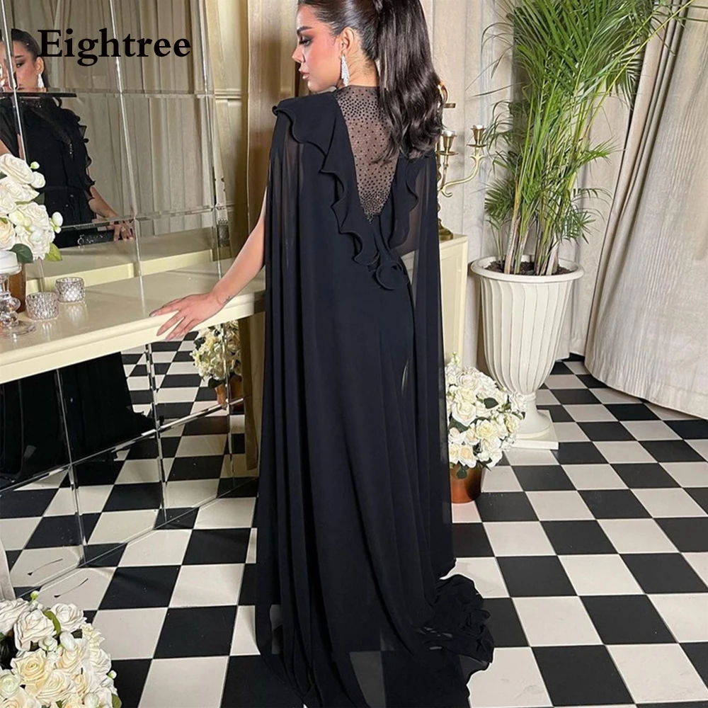 

Eightree Vintage Black Evening Dresses Long Sleeves Chiffion Glitter Sequined O Neck Robe De Soirée Formal Occasion Dress 2023