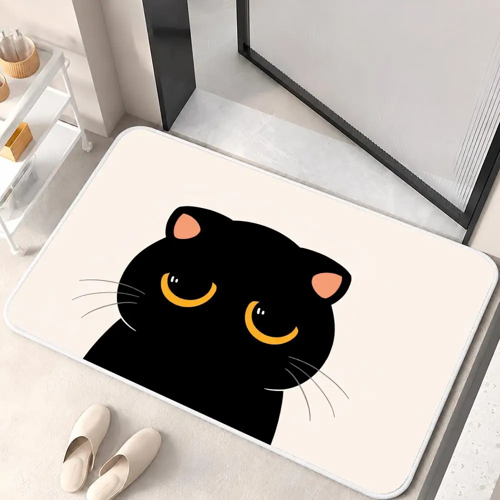 Black Cat Floor Mat Flannel Rug Soft Non Slip Washable Door Mat for Bathroom Bedroom Kitchen Home Decor