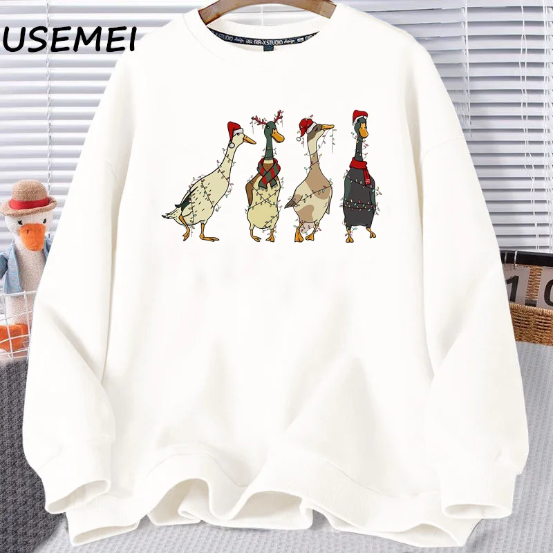 Christmas Ducks Sweatshirt Women Funny Animals Christmas Hoodis Farm Lover Hooded Sweatshirts Harajuku Long Sleeve Jumper Coat