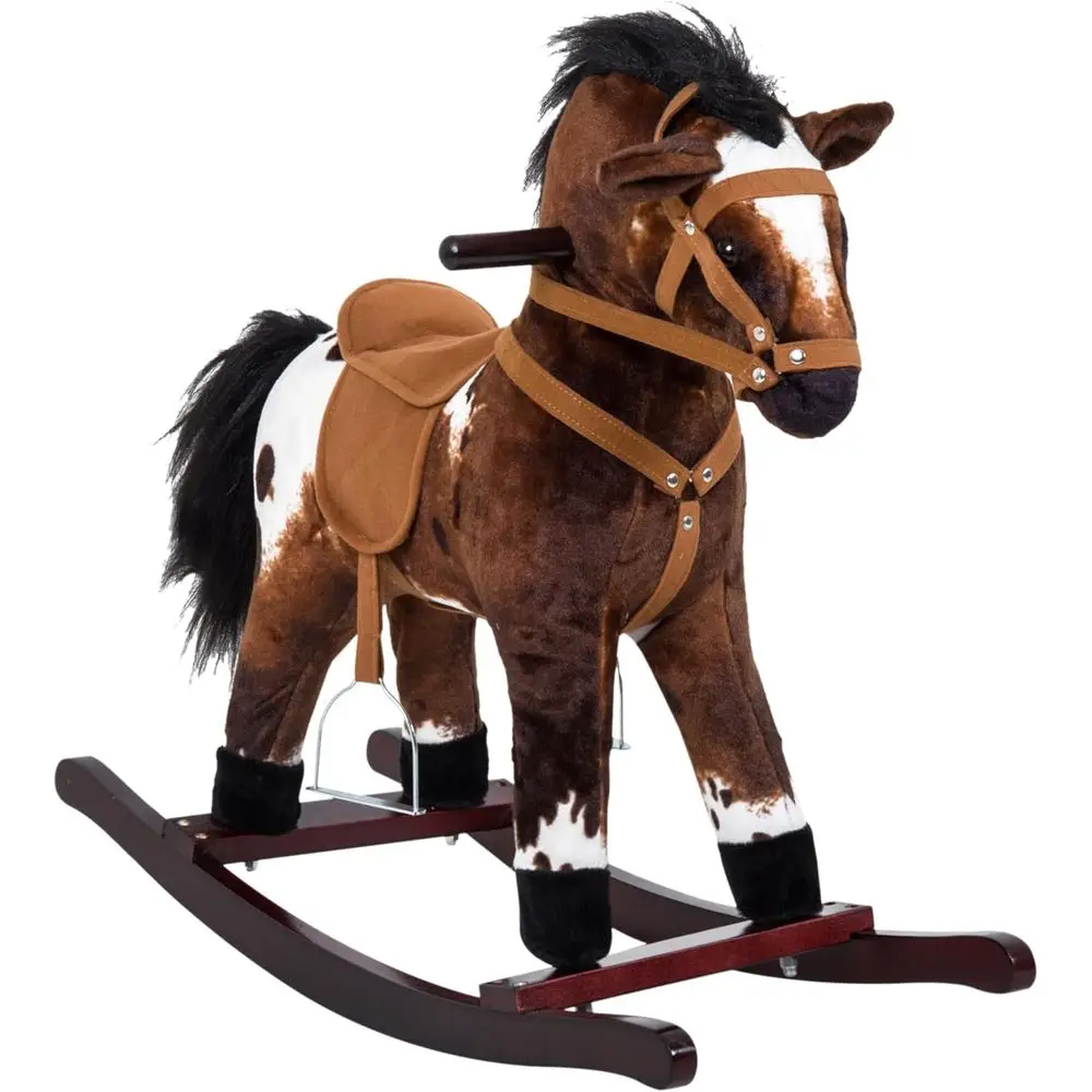 

Wooden Plush Rocking Horse with Realistic Sounds, Brown/White