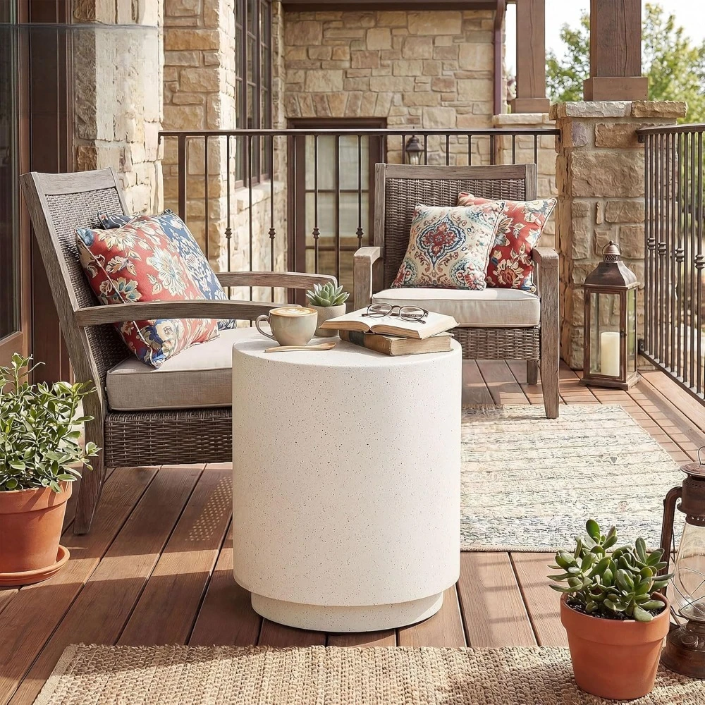 

Outdoor Side Table, Round Small End Table with Concrete Finish, Customized