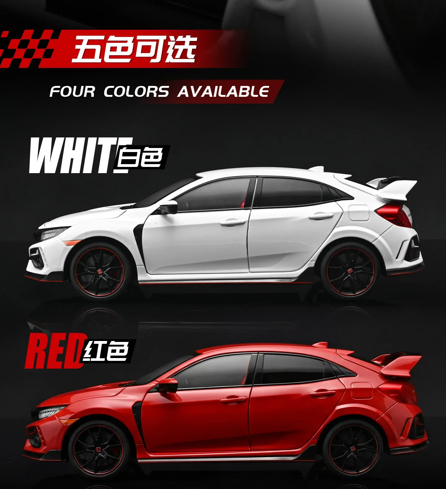 1:18 Honda Civic Type R Alloy Car Model Slide Multi-door Light Toy Ornament Diecast Alloy Car Model Collectible Gift