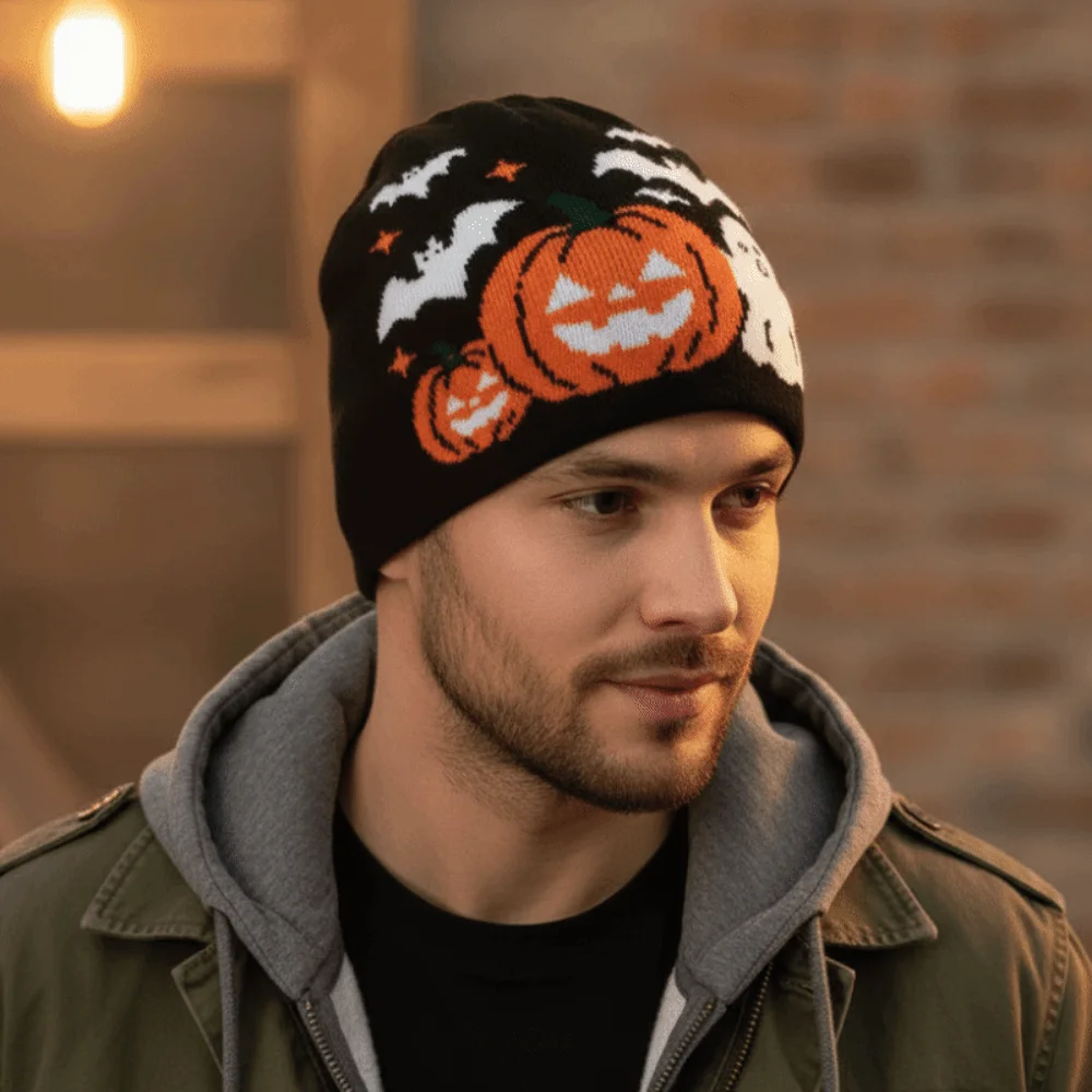 Jacquard Knit Cap Thermal Halloween Beanie Flexible Elastic Pumpkin Bonnets Breathable Cozy Ghost Skullies Outdoor