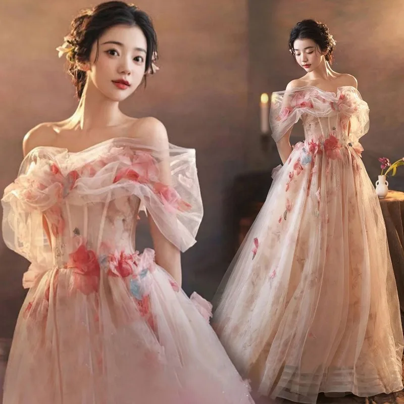

Dress Banquet 2025 New Spring/Summer Sleeveless Rose Bridal Wedding Toast Dress Morning Robe Banquet Host Evening Dress