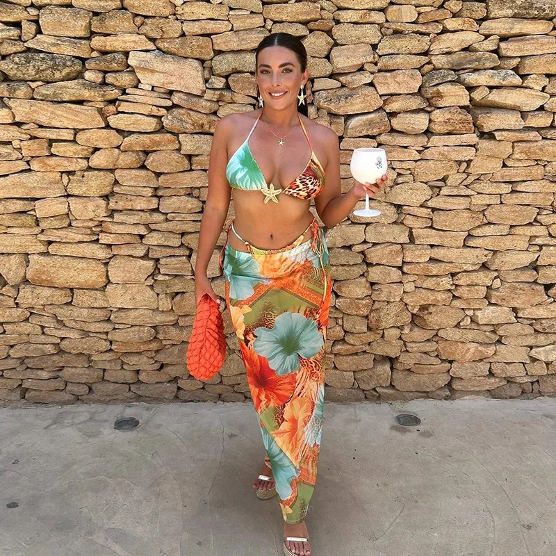 Bonny sexy impressão 3 peça micro biquinis maiô feminino 2024 nova roupa de banho com manga longa beachwear biquini feminino