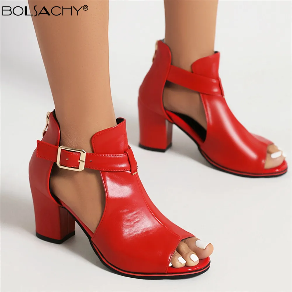 Women Chunky High-Heeled Pumps 2023 Summer Black Red White Sandals Casual Rome Gladiator Fish Mouth Zapatillas Mujer Elegantes