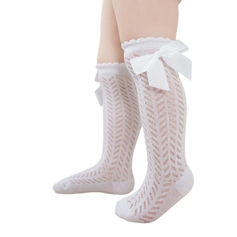 1 Pair Baby Socks Stylish Mesh Socks Hollowed Out Middle Tube Socks with Bowknot Decor for 0 to 2 Year Infant Girls