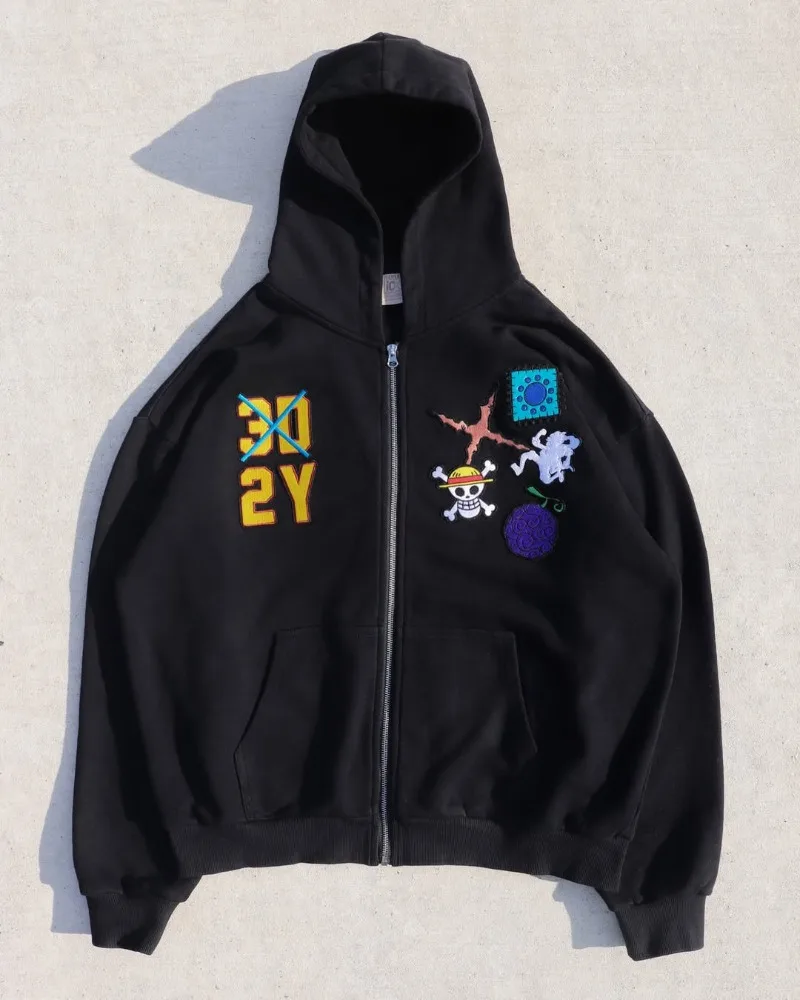 

High Street Y2K cartoon pattern embroidered design hoodie punk retro versatile sweatshirt hip-hop Harajuku trendy men hoodie